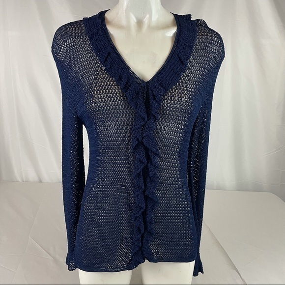 NEW Ralph Lauren Open Knit Button Hand Knit Rayon Cardigan Size Large - Picture 1 of 12